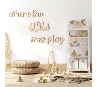 5 Pcs Playroom Wall Decor 15.4" x 18" 3D Where The Wild Ones Play Nursery Sign Wooden Wall Art Decoration for Kids Toddler Room Decor Boys and Girls Kindergarten Bedroom Word Sign (Black)