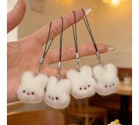 5 PCS Plush Bunny Keychain Pendant Cute Shy Rabbit Key Ring Decor Phone Lanyard Hanging Charm