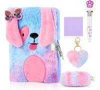 5 Pcs Plush Dog Diary Journal Set for Girls with Lock and Keys, Dog, Heart