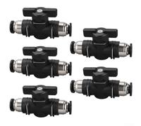 5 Pcs Pneumatic Ball Valve Push to Connect Fittings - 1/4" OD Quick Connect Tube Valves for Air Compressor, Air Hose, Pneumatic Tools, 4-12mm, Black(BUC-12)