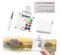 5 PCS Pocket Artist Watercolour Travel Set - 8 Grids Travel Watercolour Paint Set Portable, Mini Watercolour Paint Sets with Foldable Acrylic Palette, Sketchbook, Brush, Paint