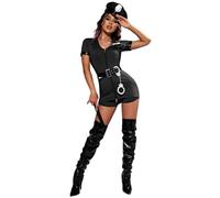 5 Pcs Police Outfits for Women Halloween Cosplay Long Sleeve Jumpsuit Sexy Lady Police Officer Cop Policewoman Role Play Cosplay Costume with Romper, Hat, Belt, Handcuff Halloween Party Dress Up