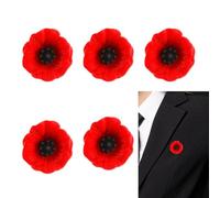 5 Pcs Poppies Badges and Pins 2025,Red Poppies Brooch Lapel Pin Memorabilia Lest We Forget for Remembrance Day Decoration,Red Poppies Artificial Fake Wild Flowers with Faux Petals for Never Forget