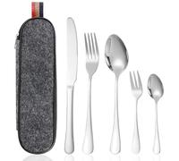 5 PCS Portable Stainless Steel Travel Cutlery Set with Case - Reusable，Dishwasher Safe, for School, Office,Camping and Travelling - Knife, Fork, Spoon