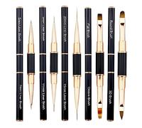 5 Pcs Professional Nail Art Brush Set - Dual-ended, Acrylic Dust, Fine Line Brushes for Gel Polish DIY Design (Black & Gold)
