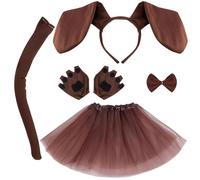 5 Pcs Puppy Dorothy Costume Kids Set Include Dog Ears Headband, Animals Tutu Skirt,Bowtie, Tail and Gloves for Toddler Kids Fancy Dress Up Birthday Costume Accessories