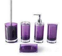 5 Pcs Purple Acrylic Bathroom Accessories Set Complete,Lotion/Soap Dispenser,Soap Dish,Toothbrush Holder, Tumbler,Toilet Brush and Holder,Modern Bathroom Decor and Housewarming Gift Set (Dark Purple)