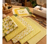 5 Pcs Quilting Cotton Fabric Squares, Supplies Quilting Patchwork Fabric | 5 PCS Fat Fabric Bundles 19.6'' x 15.7'' Cotton Craft Fabric Pre-Cut Squares Sheets for Patchwork Sewing Quilting(Yellow)
