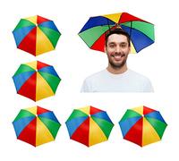 5 Pcs Rainbow Umbrella Hat, Head Umbrella Hat Fishing Umbrellas Hats Adjustable Umbrellas Hats with Elastic Band for Outdoor Golf Camping Gardening Festival Essential Adult Kid