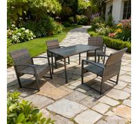 5 Pcs Rattan Dining Garden Set, 4 Seater With 120X84X72 Cm Table