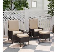 Outsunny 5 PCS Rattan Garden Furniture Set w/ Cushions, Dark Grey - Khaki - Steel, Tempered Glass, PE Rattan