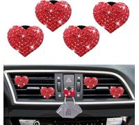 5 Pcs Red Bling Red Lips Air Vent Clips, Heart Shape Crystal Car Air Vent Clip Charms Car Air Fresheners for Women Rhinestone Diffuser Vent Clip Cute Car Decor Car Accessories for Women (Red hearts)