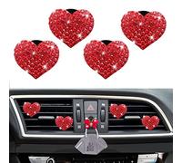 5 Pcs Red hearts Bling Red Lips Air Vent Clips, Heart Shape Crystal Car Air Vent Clip Charms Fresheners for Women Rhinestone Diffuser Vent Clip Cute Car Decor Bling Interior Accessories