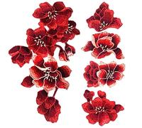 5 Pcs Red Plum Blossom Flower Embroidery Patches Fabric Sticker Applique Clothing Sew on Patch Craft Sewing Repair