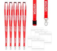 5 Pcs Red Visitor Lanyards for Neck Lanyard with Card Holder Transparent Waterproof Breakaway Safety Id Badge Holder for Id Cards Holder
