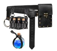 5 Pcs Renaissance Accessories Belt Pouch Waist Bag Belt Keyring Hook Wizard Potion Bottles Vials for Festival Cosplay Halloween Costume (Black)