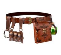 5 Pcs Renaissance Accessories Belt Pouch Waist Bag Belt Keyring Hook Wizard Potion Bottles Vials for Festival Cosplay Halloween Costume (Pattern 2-Brown)