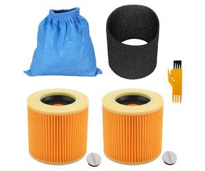 5 PCS Replacement HEPA Filter Kits For Karcher MV1 WD1 WD2 WD3 Vacuum, 2 Hepa Filters, 1 Textile Filter Bags, 1 Wet And Dry Foam Filters, 1 Cleaning brush