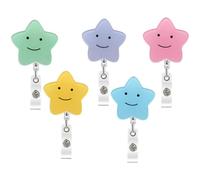 5 Pcs Retractable Badge Reels, Star Shape Badge Holders with Alligator Clip, Heavy Duty Acrylic Lanyards for ID Cards, Name Tags, Keys, Multicolor
