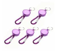 5 Pcs Retractable Keychains, Extendable Badge Holder Reel Clip Keyring with Belt Clip, Heavy Duty Carabiner Keychain for Home Car Keys, ID Cards (Purple)