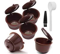 5 PCS Reusable Coffee Capsule with Mesh Filter Cup for Dolce Gusto Machines Refillable Capsule Pod Compatible Filter Cups with 1Pc Plastic Spoon and 1 Cleaning Brush (Brown)