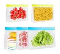 5 PCS Reusable Freezer Bags Stand Up Reusable Food Storage Pouch Sandwich Bag PEVE Silicone Zip Lock Pouches Leakproof With 2Food Stickers for Keep Lunch Sandwich Snack Fruit Veg Soup Fresh for Longer