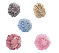 5 Pcs Reusable Shower Cap for Women,Waterproof Shower Cap with Elastic Band,Double Thickening 9.64 Inch,Bath Caps for Long, Short and Curly Hairs Spa Salon