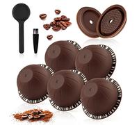 5 Pcs Reusable Vertuo Pods, 230ml Refillable Coffee Capsule, Compatible with NES-presso Vertuo & VertuoLine Coffee Machine, with 2 Pcs Reusable Coffee Capsule Lid, Spoon and Brush - Brown