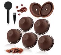 5 Pcs Reusable Vertuo Pods, 230ml Refillable Coffee Capsule,Compatible with Nespresso Vertuo & VertuoLine Coffee Machine, with 2 Pcs Reusable Coffee Capsule Lid, Spoon and Brush - Brown