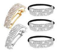 5 Pcs Rhinestone Hair Ties Barrettes Set, Sparkly Crystal Ponytail Holders and Glitter Hair Clips for Women, Crystal Ponytail Holders for Weddings, Parties, Daily Wear