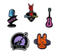 5 Pcs Rock Music Themed Brooch Pin Set Rock Gesture Microphone Guitar Brooch Pins Lapel Pin Enamel Badges Disco Party Band Concert Brooch for Girls Boys Teen Kids Backpack Accessories Party Gift