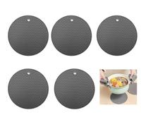 5 PCS Round Extra Thick Silicone Trivet Mats - Heat Resistant Non-Slip Hot Pot Holder & Spoon Rest, Multi-purpose Kitchen Table Place Mats and Coasters for Pans, Dishes (Grey)