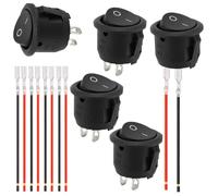 5 Pcs Round Rocker Switch 12v,Light Switch On Off,2 Pin Black Toggle Switches for Car,Mini Round Electrical Power Switches with Pre-soldered Wires,20 mm Self-Locking On/Off for Van,Camper,Motorhome
