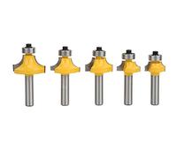 5 Pcs Router Bit Set, 8mm Shank Round Corner Trimming Router Bit, YG8 Alloy Woodworking Milling Cutter with Surface Spray Treatment, Includes 5 Sizes for Different Wood Rounding an