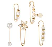 5 Pcs Safety Pins for Clothes, Brooch Pins Faux Pearl Brooches Decorative Dress Pin Hat Charms Pin Set for Women Clothing Dress Pants Skirt Waist Shawl Sweater Jewelry Decoration Accessories (Gold)