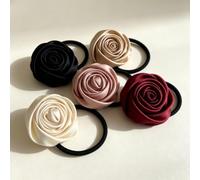 5 Pcs Satin Rose Hair Ties Elegant Silk Fabric Flower Elastic Bands Vintage Floral Ponytail Holders Set for Women