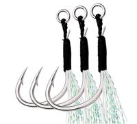 5 Pcs Sea Fishing Jigging Hooks, Shimmering Feather Assist Hooks with PVC Line, Double or Single Barbed for Boat Fishing Amusement(Single hook,4/0#)