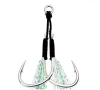 5 Pcs Sea Fishing Jigging Hooks, Shimmering Feather Assist with PVC Line, Double or Single Barbed for Boat(Double hook,1#)