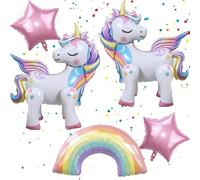 5 Pcs Self Standing Unicorn 3D Rainbow Balloon Star Balloons Party Supplies Foil Unicorn Balloons For Birthday Party Decorations