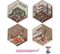 5 Pcs Set 3D Sticker Scene Sticker House,DIY 3D House Stickers,Funny & Reusable Cartoon Scenery Stickers for Adults and Kids with Tweezers,Sticker Therapy Make Your Own Store,Bookstore,Restaurant