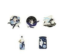 5 Pcs/Set Cartoon Rocket Whale Astronaut Spaceman Brooch Pin for Boy Girls Planet Star Moon Brooches Jewelry, Zinc, zinc alloy