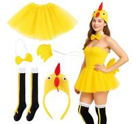 5 Pcs Set Chicken Costume, Chicken Costume Adult, Chicken Hat, Animal Cosplay Outfit Kit With Rooster Headband Bow Tie Tail Tutu Skirt Chicken Leg Socks For Kids & Adults Halloween World Book Day