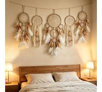 5 Pcs/Set Dream Catchers Boho Wall Decor Moon and Sun Feather Handmade Traditional Dream Catcher Wall Hanging Decor for Kids Bedroom Adult Living Room Home Bohemian Decorations (Hemp Rope)