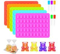 5 Pcs Silicone Chocolate Moulds with 5 Droppers(5ML), Bear Gummy Moulds for DIY Candy Making, BPA-Free Non-Stick Jelly Moulds, Flexible Baking Moulds for Chocolate, Ice Cube & Resin
