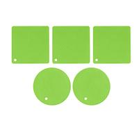 5 PCS Silicone Honeycomb Mat Set, Heat Resistant Pot Holders, Multipurpose Hot Pads for Kitchen with 2 Round 3 Square Non Slip Mats for Countertop Table Protection (Green)