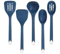 5 Pcs Silicone Kitchen Cooking Utensils Set: Heat Resistant 13inch Long Kitchen Gadgets, BPA Free Non Stick Rubber Cook Accessories For Food Prep, Frying, Serving, Basting, Dark Blue