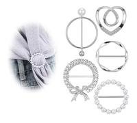 5 Pcs Silk Scarf Ring Clip Slides T Shirt Tie Clips, Waist Cinch Clip Buckle for Women Clothing, 5 Different Sized Clothes Corner Knotted Button Round Dress Tightener Clips, Silver