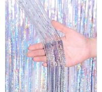 5 Pcs Silver Tinsel Curtain 1m X 2m Iridescent Silver Foil Curtain Backdrop for Wedding Prom Birthday Anniversary Party Decorations