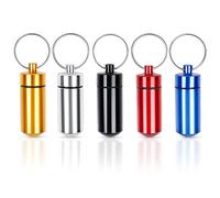 5 PCS Single Pill Box, Pill Keyring, Mini Tablet Box, Pill Pot Waterproof Pill Holder Pocket Pill Case Travel Medication Organizer for Outdoor Travel Camping (5 Colors)