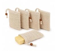 5 Pcs Sisal Soap Bag, Exfoliating Mesh Soap Saver Pouch with Drawstring for Shower Bath Travel - 14x9cm Natural
